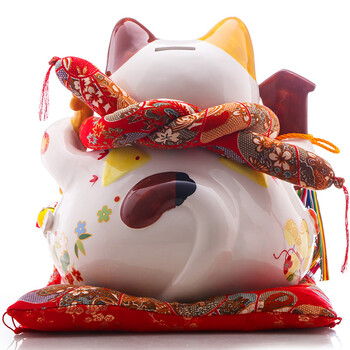 
                                        14寸发财猫陶瓷招财猫 开业礼品陶瓷存钱罐家用工艺品陶瓷创意储钱罐办公室饰品玄关装饰摆设 八方来财                