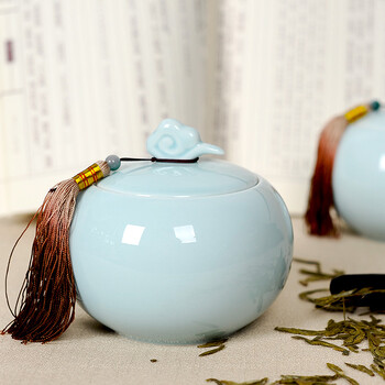
                                        吉祥家 新中式陶瓷茶叶罐 呈祥 祥云青瓷储物罐 密封茶叶盒 哥窑小陶罐子 功夫茶具 必备礼 茶叶罐呈祥                