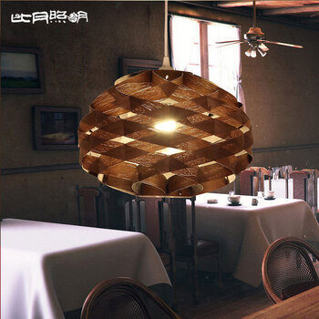 比月客厅吊灯餐厅灯具卧室过道灯木皮北欧宜家创意个性过道吊灯3657 浅色