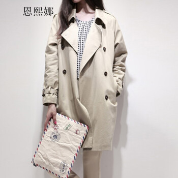 2014春秋装新款女装韩国休闲中长款宽松风衣女式外套大衣8963 卡其色 M