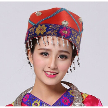 新款苗族彝族土家族壮族侗族少数民族舞蹈演出帽子儿童头饰女 2号红色