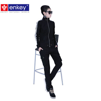 
                                        ENKEY2016春装新款卫衣套装女春套头韩版宽松休闲运动套装女春秋拉链长袖运动服套装长裤 黑色 XL                