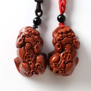 莱旭 开关天然红竹石影子石橘子石貔貅吊坠项链 男款