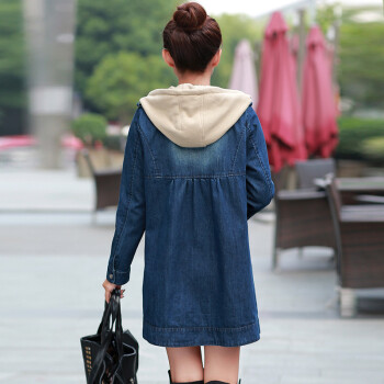 卡碧莲2015秋装新款女装牛仔连帽风衣外套9006 蓝色 XL