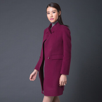 帕什 2016新品首发 欧美女士时尚中长款毛呢大衣 双面毛呢大衣 OS02 紫红 XL