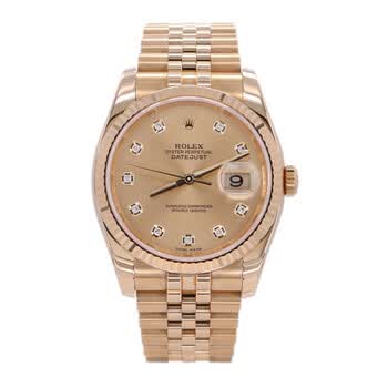 9.5新劳力士手表日志型系列18k黄金镶钻自动机械男表116238 国检