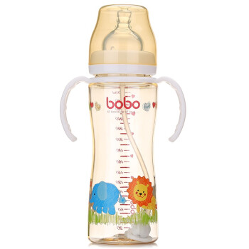 乐儿宝 (bobo)奶瓶 PPSU仿母乳防摔宽口径带吸管带手柄宝宝婴儿奶瓶300ml白色(自带12个月以上奶嘴1个）