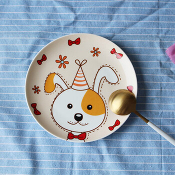 蒙诺 釉下彩卡通可爱零食点心陶瓷小鸡米饭水果碗 呆萌狗狗《8寸盘》