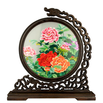 蜀绣手工刺绣屏风摆件中国传统特色苏绣刺绣实木双面绣送老外出国工艺