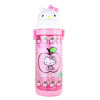 HELLO KITTY凯蒂猫儿童水杯 Tritan材质学生带吸管便携运动水壶防漏塑料旅行杯子 550ML 粉红色