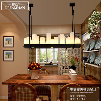 梦晗灯具北欧美式乡村吊灯 中式创意LED烛台云石复古餐厅工业控吊灯8001 95cm*36cm送5Wled