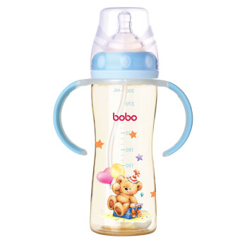乐儿宝(bobo)奶瓶 PPSU防摔仿母乳婴儿奶瓶 宽口径带吸管带手柄宝宝奶瓶300ml蓝色 (自带12个月以上奶嘴1个）