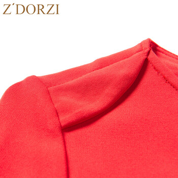 
                                        ZDORZI卓多姿 2016秋款女装韩版纯色鱼尾摆复古显瘦长袖连衣裙630699 橙红 M                