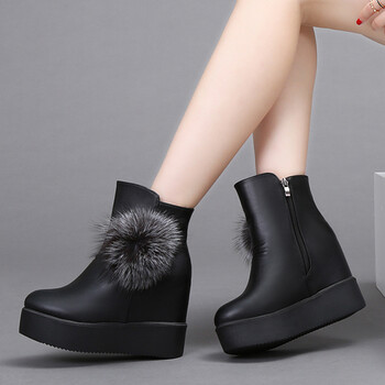 短靴女厚底高跟短筒雪地靴内增高保暖加绒棉鞋2017冬季新款女靴子yb