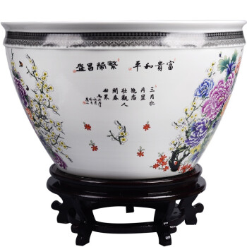 
                                                            景烨特大号陶瓷器鱼缸水缸装饰摆件景德镇特色聚宝盆字画缸42～73厘米口径高档礼品装饰摆件 牡丹图 小号 口径40高度26厘米                
