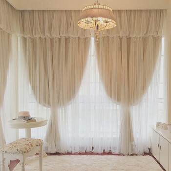 纱帘梦幻优雅客厅落地窗遮光成品蕾丝窗帘sn0581 白纱(无窗幔造型) 1
