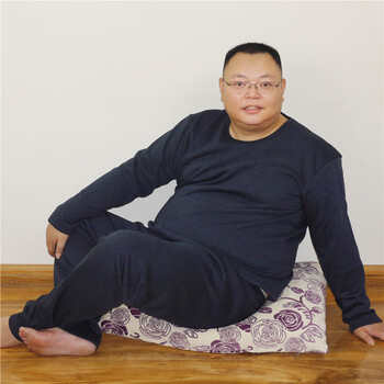 胖子中老年宽松打底加绒加厚秋衣秋裤套 藏蓝色 6xl(建议220-250斤)