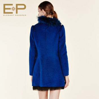 EP雅莹羊呢中长款大衣时尚貉子毛领女装春新款专柜正品 黄色 5/165/92A