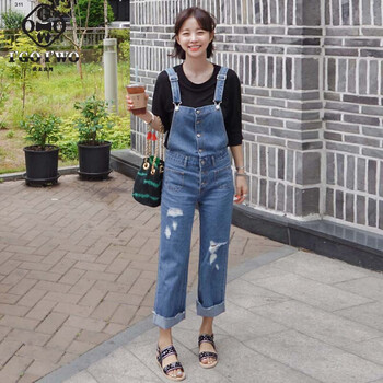 IG 2016春季新款大码学生牛仔背带短裤女连体吊带可爱宽松休闲韩版潮 M