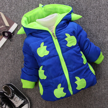 冬装1-2-3-4岁男童加绒加厚棉袄宝宝冬季棉衣婴幼儿外套袄子 苹果蓝色