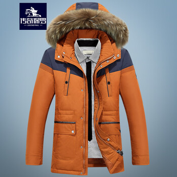 传奇保罗 chuanqibaoluo 羽绒服男2017冬季中长款时尚大毛领外套男装