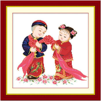 
                                        皇家至尊蒙娜丽莎十字绣新款客厅玄关新婚印花十字绣大幅金童玉女装饰画新婚祝福喜结良缘墙画 248金童玉女45*45CM.                