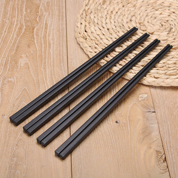 10双酒店餐饮合金筷创意家用防滑黑色筷子套装光板筷 精致竹纹长27cm