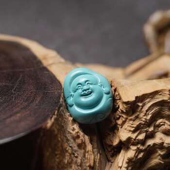 玫之尔天然湖北原矿绿松石苏工雕刻弥勒佛头果冻料裸石