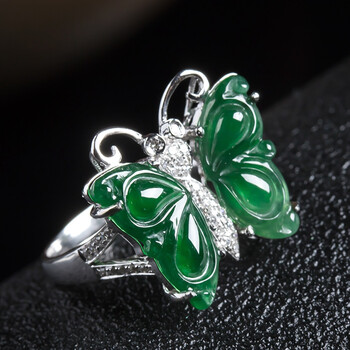 佳人珠宝--翡翠18k蝴蝶戒指3.49g内径16.5mm