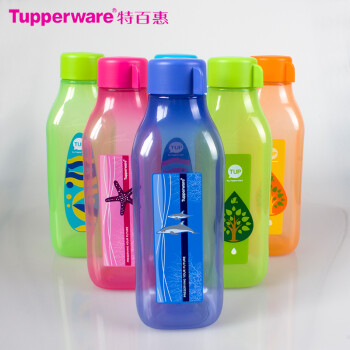 特百惠（Tupperware）依可杯 塑料防漏1L方形水杯大容量便携户外运动商务环保瓶 世界水日蓝色