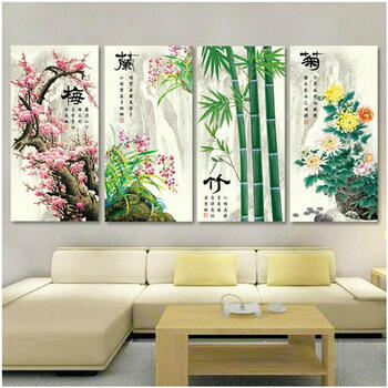 
                                        包邮 蒙娜丽莎十字绣客厅新款3D系列立体绣四君子竖版梅兰竹菊贴钻画5D钻石画四联画钻石绣 3D棉线-1套新款梅兰竹菊-36*68厘米                