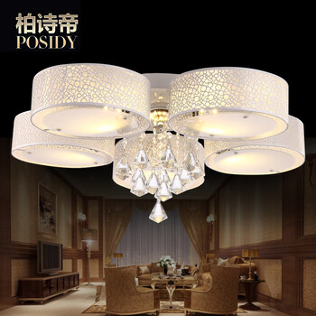 柏诗帝 现代简约水晶灯led吸顶灯客厅灯餐厅灯卧室灯书房灯具创意雕花镂空水晶吸顶灯 5头带遥控 带5瓦LED光源