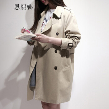 2014春秋装新款女装韩国休闲中长款宽松风衣女式外套大衣8963 卡其色 M