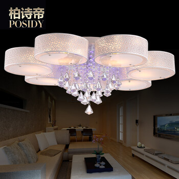 柏诗帝 现代简约水晶灯led吸顶灯客厅灯餐厅灯卧室灯书房灯具创意雕花镂空水晶吸顶灯 5头带遥控 带5瓦LED光源