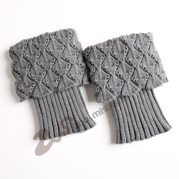 欧美针织袜套毛线保暖脚套翻口帆船扇贝护腿套 中灰 均码