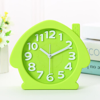 卧室可爱创意个性懒人床头小闹钟学生静音卡通电子台钟闹表 房子绿色