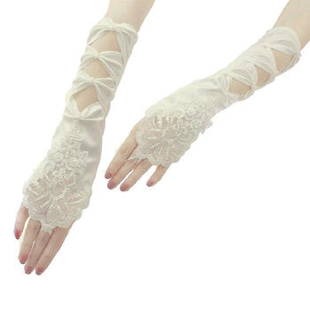 衣仓铺色丁婚礼手套珠片珠子勾指手套礼仪新娘手套舞会缎面绸缎手套 a