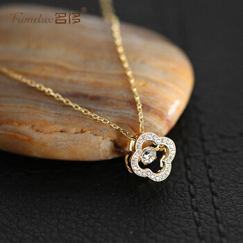 2018项链女新款s925纯银四叶草灵动锁骨链气质吊坠链日韩风格 金色