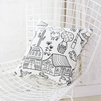 北欧简约现代黑白纯棉卡通 抱枕套靠垫套大码靠枕 速写 速写 60x60cm