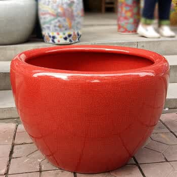 裕饶 景德镇陶瓷鱼缸开片红色金鱼缸乌龟缸书画缸碗莲睡莲缸养殖种植