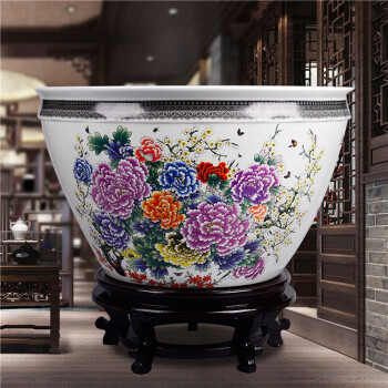 
                                                            景烨特大号陶瓷器鱼缸水缸装饰摆件景德镇特色聚宝盆字画缸42～73厘米口径高档礼品装饰摆件 牡丹图 小号 口径40高度26厘米                