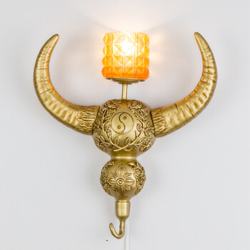 欧式壁灯具客厅led背景墙壁灯卧室床头书房过道酒店创意牛头壁灯 青铜