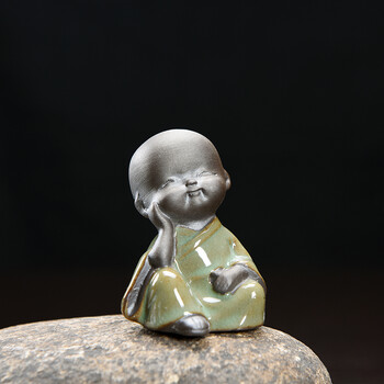 小子三不小和尚功夫茶配件茶宠摆件茶具配件sn8389 紫砂茶宠静思-嫩绿