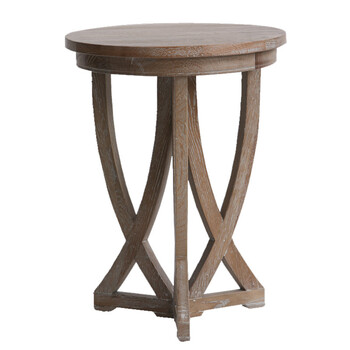 美式乡村橡木简约实木圆边几角几复古做旧全实木立柱圆腿小圆桌边桌