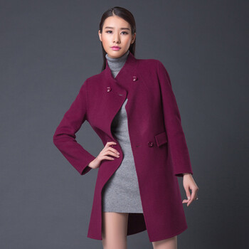 帕什 2016新品首发 欧美女士时尚中长款毛呢大衣 双面毛呢大衣 OS02 紫红 XL