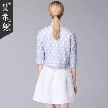 梵希蔓2015秋季新款圆领星星图案中袖直筒短外套女百搭甜美小外套  65826 灰底白色 XL