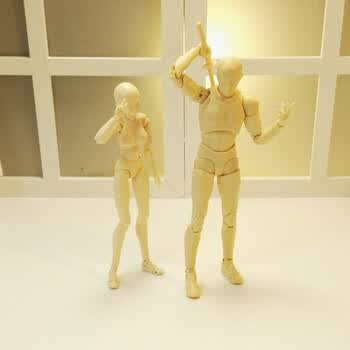 关节可动素体1:12男女人体 人偶参考美术绘画漫画模型 原色男女一对