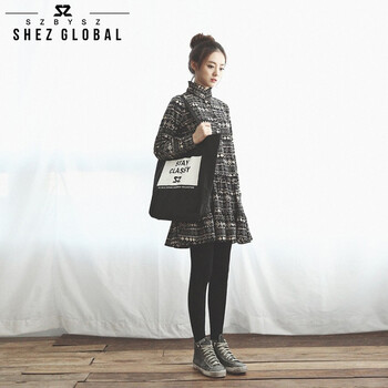 shezglobal韩国SZ秋季新品女装长袖立领打底裙外套波普图案印花打底连衣裙 黑色 M
