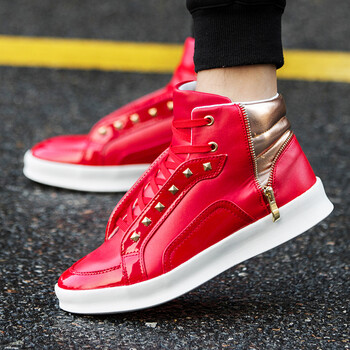 后跟贴男鞋红色高帮系带秋冬季保暖鞋黑色厚底增高鞋白色休闲鞋男sn