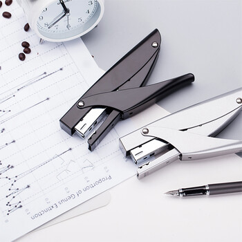 得力（deli）(deli)手握式金属质感耐用订书机/订书器 外卖打包便携手持装订 适配12#订书钉 银色